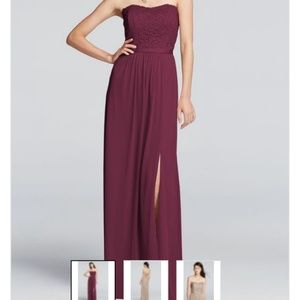 Lace and Mesh Long Strapless Dress